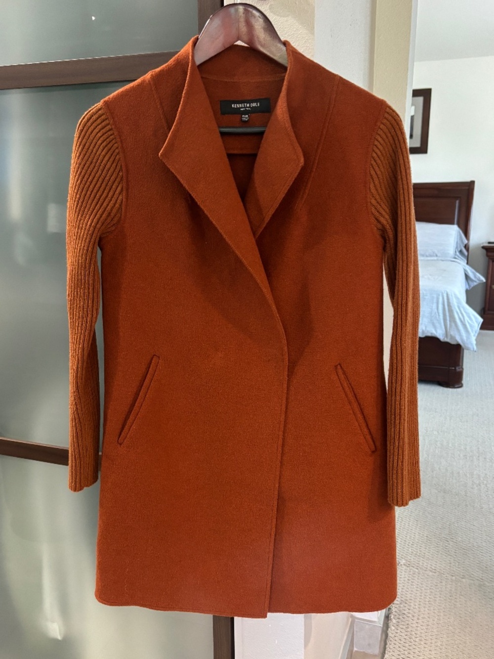 Kenneth Cole New York Double Face Wool Coat - Burnt Orange Size XSP - Picture 6 of 14